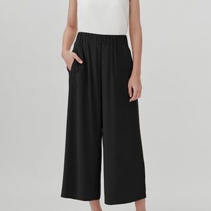 Cuyana Silk Wide Leg Cropped Pants Black Size Large Washable Elastic Waist